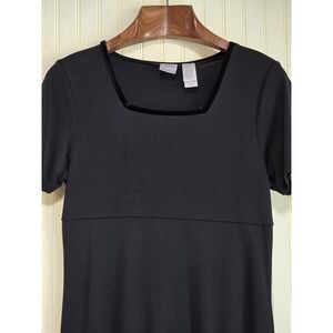 Emma James Dress Womens Medium Black Floral Embroidered Maxi Short Sleeve